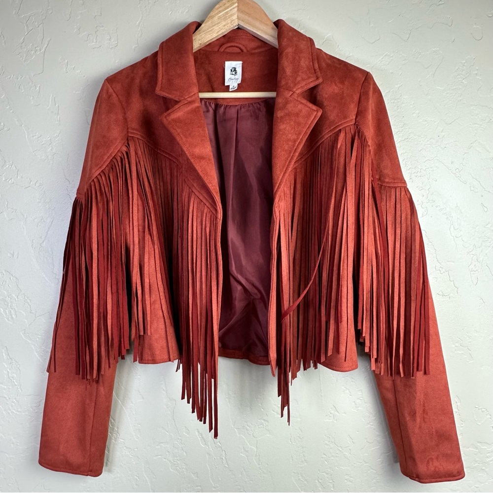 Flawless Women’s Fringe Faux Suede Jacket in Rust Size Medium - Picture 2 of 6